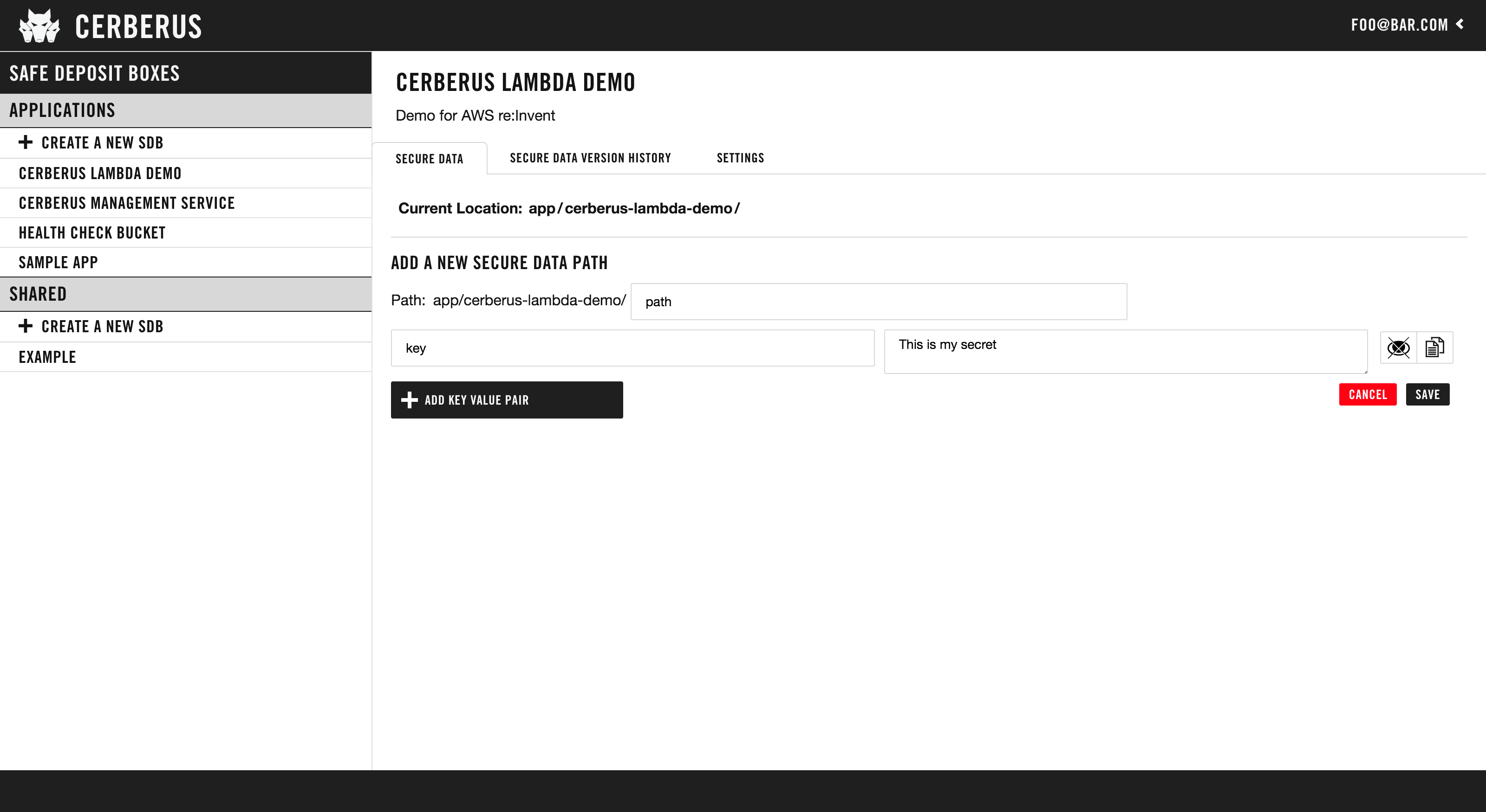 Cerberus Dashboard add path screenshot